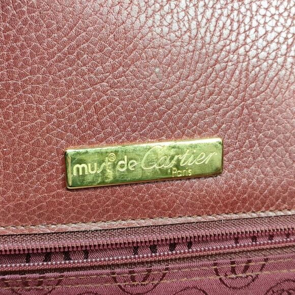 Auth Vtg Cartier Bordeaux Burgundy Two Tone Tank Must Bucket Shoulder Tote Bag - Picture 9 of 10